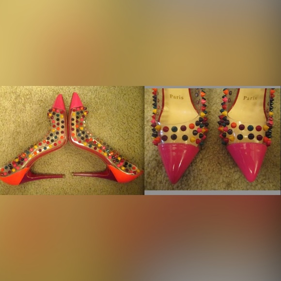 HOT Christian Louboutin Pink Spike Me Candy Multi Color Studded PVP Pump $1,350! - Picture 5 of 12